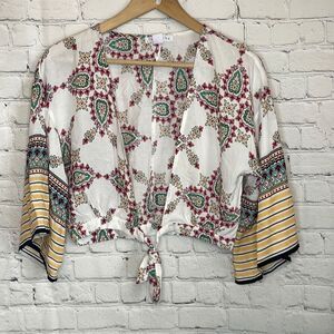 Loveriche Women’s 3/4 Length Bell Sleeves with Front tie Top Blouse Shirt Medium